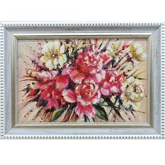 Peonies Flowers Original Oil Painting 6×4 Framed Signed Floral Bouquet Wall Art