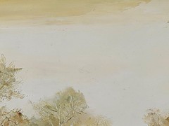 Expansive Landscape Across a Lake Oil Painting Elizabeth Cope c1970s Bedford