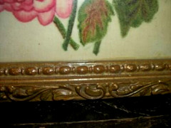 Americana 1870s Theorem Velvet Floral Painting Folk Art Old Wavy Glass Framed