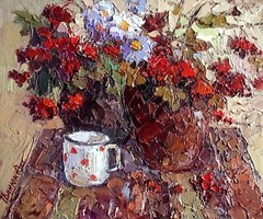 Oil Painting Red Viburnum Kalenyuk O. Unframed Original Home Decor Art nKalen953