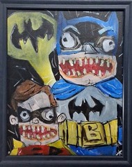 Original Batman & Robin 66 Folk Art Weirdo Painting Thayer OOAK Batmobile