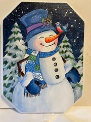 10 1/2 x 7 3/4 Acrylic Painting on Wood……“Blue Snowman“