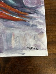 Original Signed Still Life Painting, Colorful Expressionist Oranges Wine Bottle
