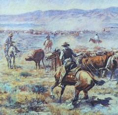 Charles Marion Russell Roundup Giclee Ptint 22.5″x39.5″ Framed & Matted Glass