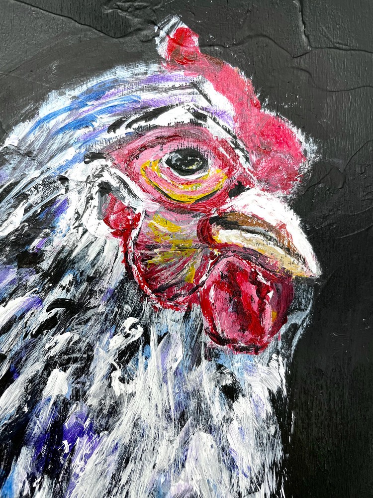 Impasto Chicken Acrylic Painting Original 12×12 Textured Hen Art Cradled Wood