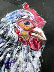 Impasto Chicken Acrylic Painting Original 12×12 Textured Hen Art Cradled Wood