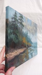 Forest by the Ocean ORIGINAL Oil Painting Impressionism Beach Moody Art 9″x12″