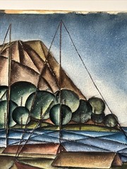 ANTIQUE MODERNIST PAINTING EXHIBITED IN SAN FRANCISCO 1930’S CUBISM WPA COASTAL