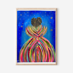 MUSE ERA WHIMSICAL EXPRESSIONISM 9X12 NIGHT ANGEL SIGNED COLORFUL ABSTRACT ART