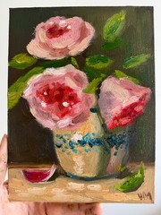 Roses Oil Painting Flowers Still Life Original Floral Impasto Vintage Art 8×6