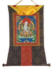 VAJRASATTVA ORIGINAL TIBETAN THANGKA PAINTING WITH HIGH QUALITY SILK BROCADE