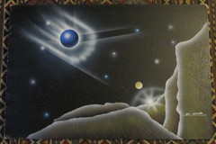 Vintage „Futuristic Outer Space“ by De Grootz original large unframed canvas