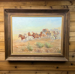 Vintage Western Stagecoach Oil Painting COPY of Berninghaus Signed Goode READ