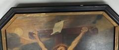 Very Large Antique Painting Oil on Wooden panel Crucifixion after Antoon Van Dyc