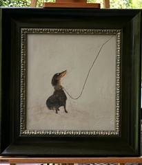 Large Dachshund Oil Study on Board