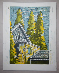 AUSTRALIAN LINOCUT PAINTING WINDOW AT MONTSALVAT ELTHAM 1996 1/4 P400
