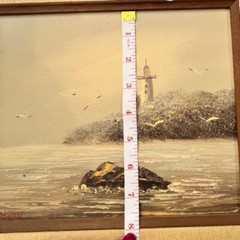 VINTAGE ORIGINAL OIL PAINTING SEASIDE SEASCAPE LIGHTHOUSE SIGNED FRAMED Seagulls