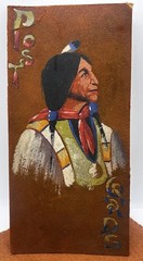 Carlisle Indian School Post Grads Hand Painted Leather Art c1900s