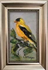 original framed small oil art bird 3”x5” impressionism signed