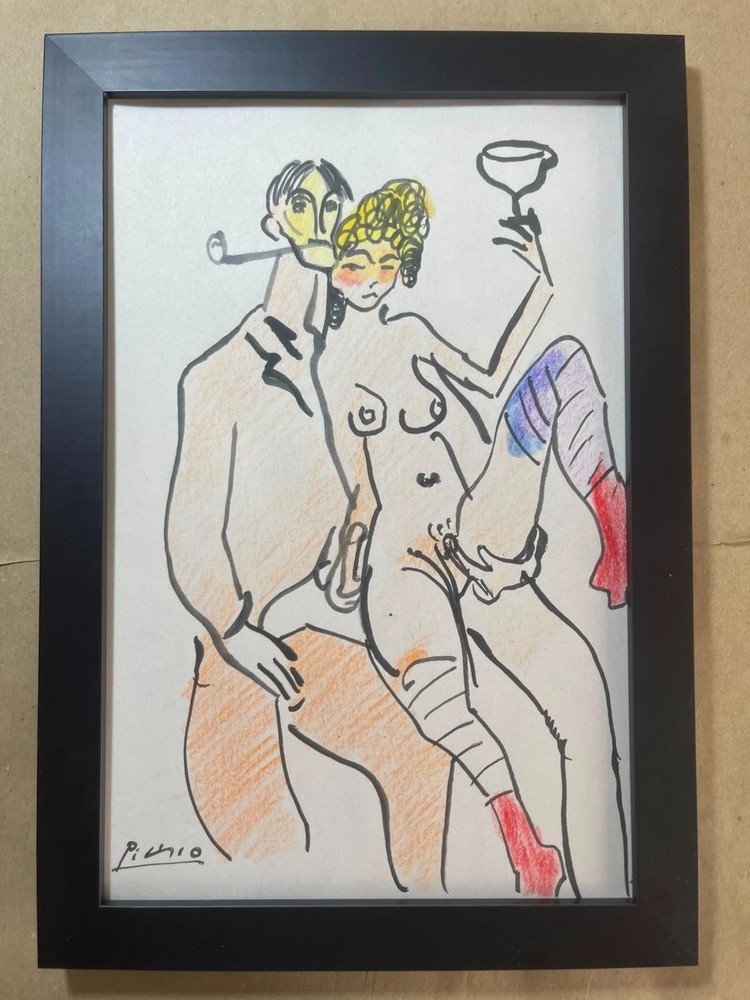PABLO PICASSO drawing framed on sealed and signed wood
