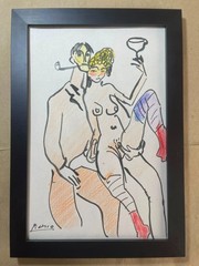 PABLO PICASSO drawing framed on sealed and signed wood