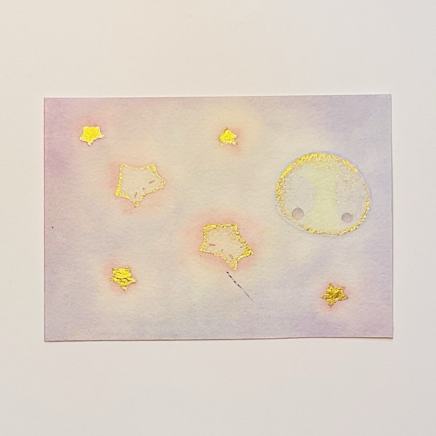 Small Watercolor Painting, Earth and Stars, Celestial Space Theme, Unframed