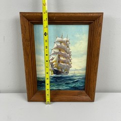 Vintage Seascape Oil Painting Signed HUMBERTO SILVA FERNANDES Ship Sail Frame