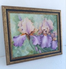 Irises in Bloom Original Oil Painting Framed Floral Artwork 8×10 in