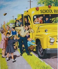 LATE for SCHOOL BUS 16X12 Children 30s 40s Vintage Illustration Art Mack Truck