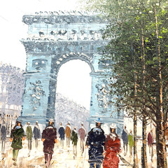 Arc de Triomphe Original Caroline Burnett Oil Painting Signed Framed Vintage
