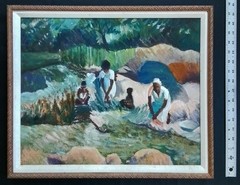 VINTAGE IMPRESSIONISM PAINTING~FIELD WORKERS~SIGNED HOCHSTEIN-LOOK !