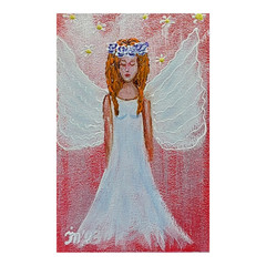 Angel Guardian with Flowers Original Painting Angel Wings Handmade Wall Art 6×4