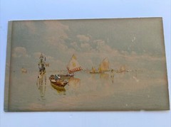 19TH CENTURY PAINTING COASTAL BEACH VIEW OF BOATS ANTIQUE NAUTICAL 1850’S OLD