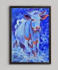 Original 11×14 Impressionist Cows Farm Painting Acrylic Canvas Signed Decor