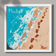 Coastal Footprints Painting Beach Mini Seascape Ocean Original Artwork 5×5 in
