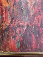 1960’S PAINTING ABSTRACT EXPRESSIONISM MYSTERY SIGNED 35 INCHES VINTAGE LARGE