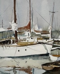 Edward Wesson (1910-1983) : Sailboats In Harbour , Watercolor, Signed