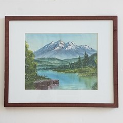 Original Mountain Landscape Oil Painting 16×20 Bob Ross Style Framed Nature Art