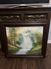 Summer nature Oil painting Original art Waterfall 29” x 26” Majestic Woods Magic