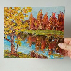 Autumn Impasto Painting Original Art Impression Oil Painting 8.4 x 9.8 in