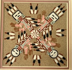 Vintage ORIGINAL Navajo Medicine Wheel Sand Art „Hunchback“ SIGNED Garcia FRAMED