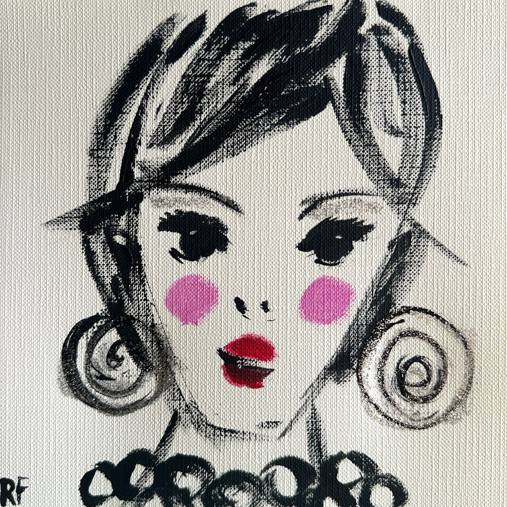 Lady Portrait Painting Pixie Hair Big Earrings 6×6 Original Small Face