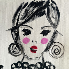Lady Portrait Painting Pixie Hair Big Earrings 6×6 Original Small Face