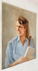 Woman Book Glasses 70s Style Art 24×18 Lady MCM School College Study Homework