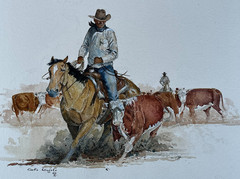 Curtis Wingate (b.1926- ) „Cutting Horse“ Original Watercolor Painting on Paper