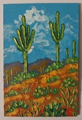 Framed Arizona Landscape Saguaro Cacti Desert Mountain 4×6 Oil Painting Original