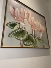 Large Oil Painting By R.Atkins Cyclamen Flowers Pastel Impasto RARE FIND Vntg