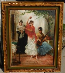 Vintage oil painting flamenco dancers signed, mystery artist