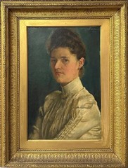 G.F. Waldo Johnson 1890 Victorian Lady Portrait Antique Oil Painting