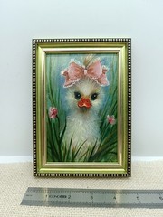 Duckling Original Oil Painting 4×6 Framed Signed Cute Baby Duck Pink Bow Art